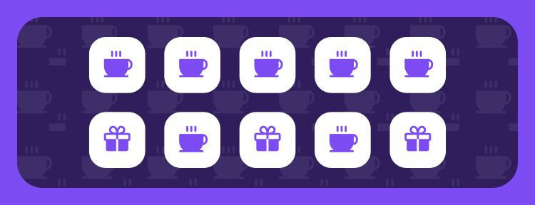 A completed ten-stamp card, with gift icons marking the rewards at six, eight and ten